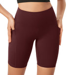 ODLEX 8" Inseam High Waist Workout Athletic Biker Shorts with Pockets Burgundy - ododos