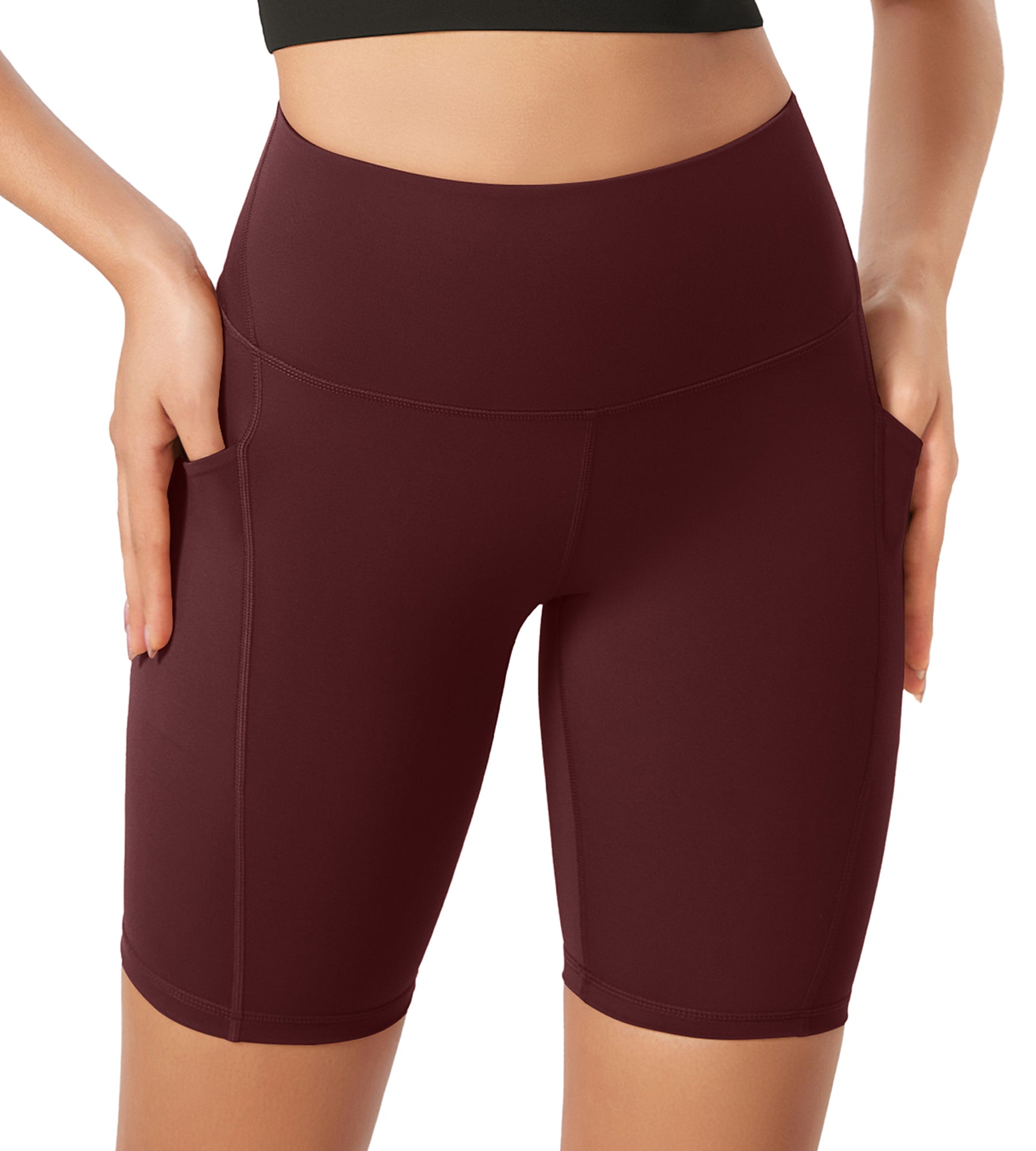 ODLEX 8" Inseam High Waist Workout Athletic Biker Shorts with Pockets Burgundy - ododos