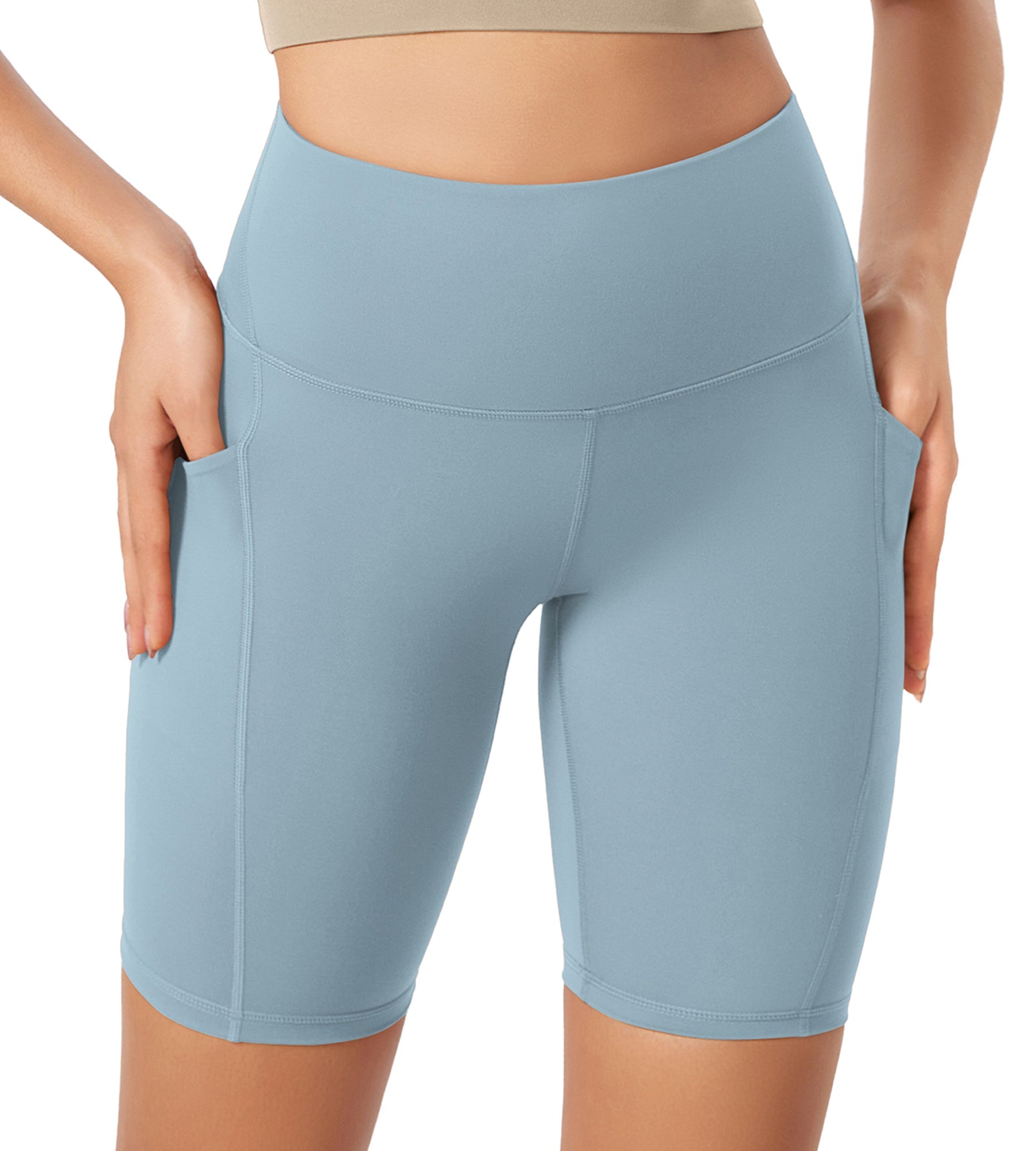 ODLEX 8 Inseam High Waist Workout Athletic Biker Shorts with Pockets Chambray - ododos