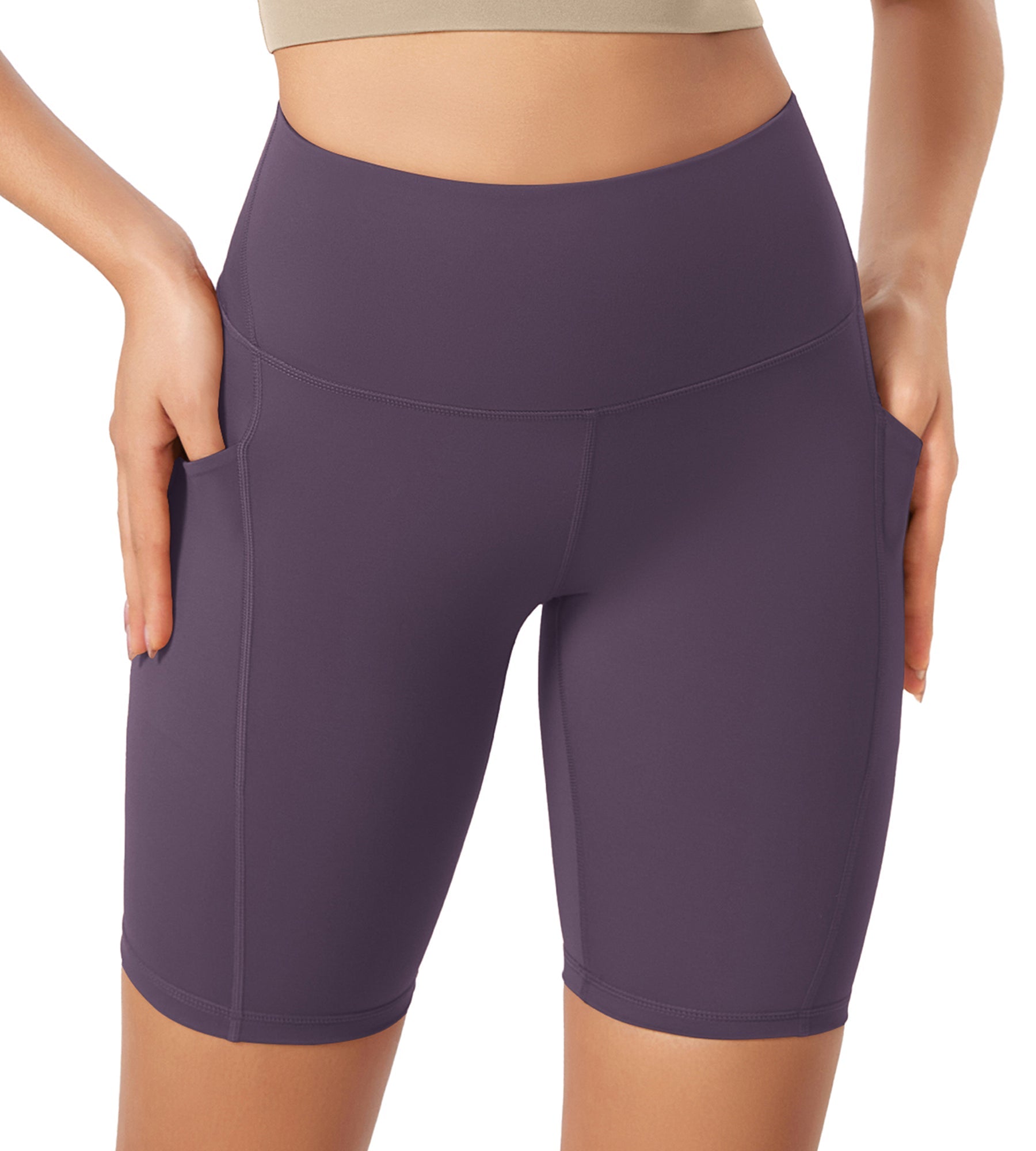ODLEX 8 Inseam High Waist Workout Athletic Biker Shorts with Pockets Dark Purple - ododos