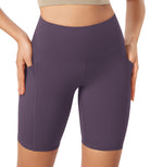 ODLEX 8" Inseam High Waist Workout Athletic Biker Shorts with Pockets Dark Purple - ododos