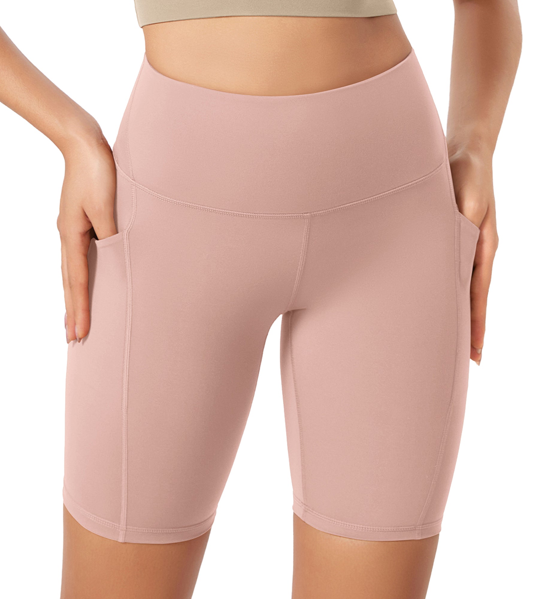 ODLEX 8 Inseam High Waist Workout Athletic Biker Shorts with Pockets Dusty Pink - ododos