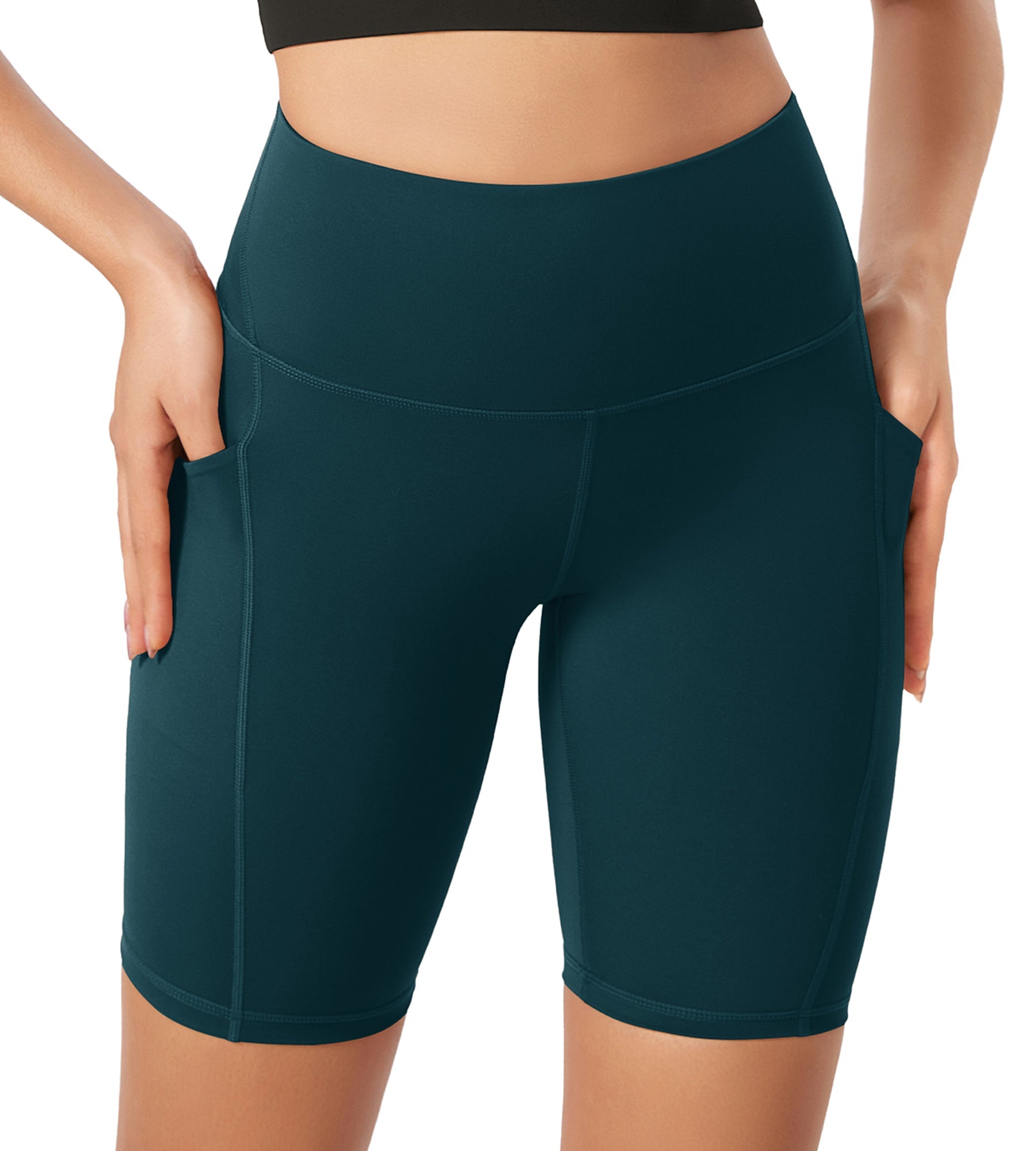 ODLEX 8 Inseam High Waist Workout Athletic Biker Shorts with Pockets Forest Teal - ododos