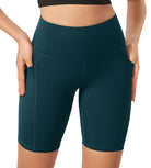 ODLEX 8" Inseam High Waist Workout Athletic Biker Shorts with Pockets Forest Teal - ododos