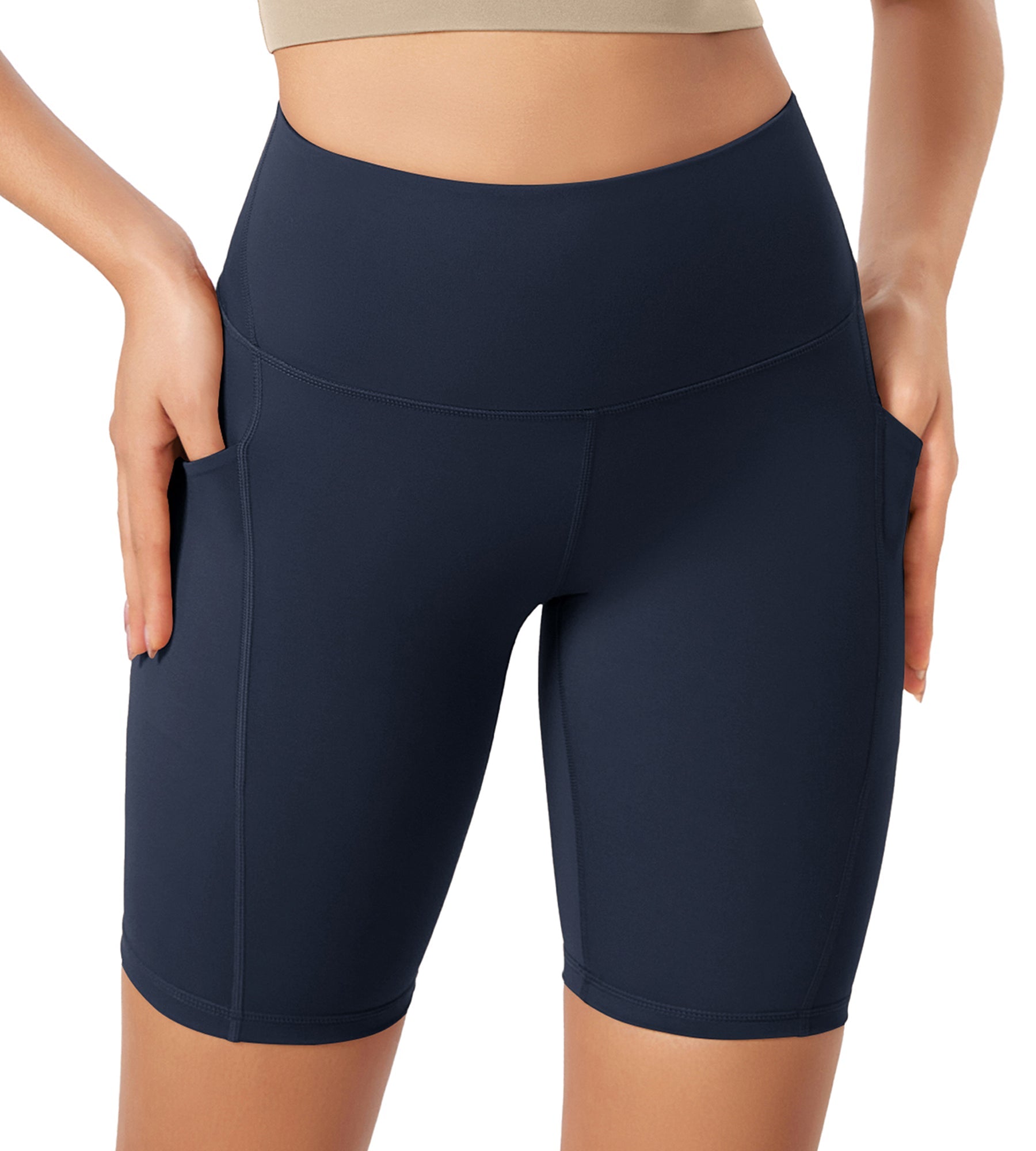 ODLEX 8 Inseam High Waist Workout Athletic Biker Shorts with Pockets Navy - ododos