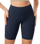 ODLEX 8" Inseam High Waist Workout Athletic Biker Shorts with Pockets Navy - ododos