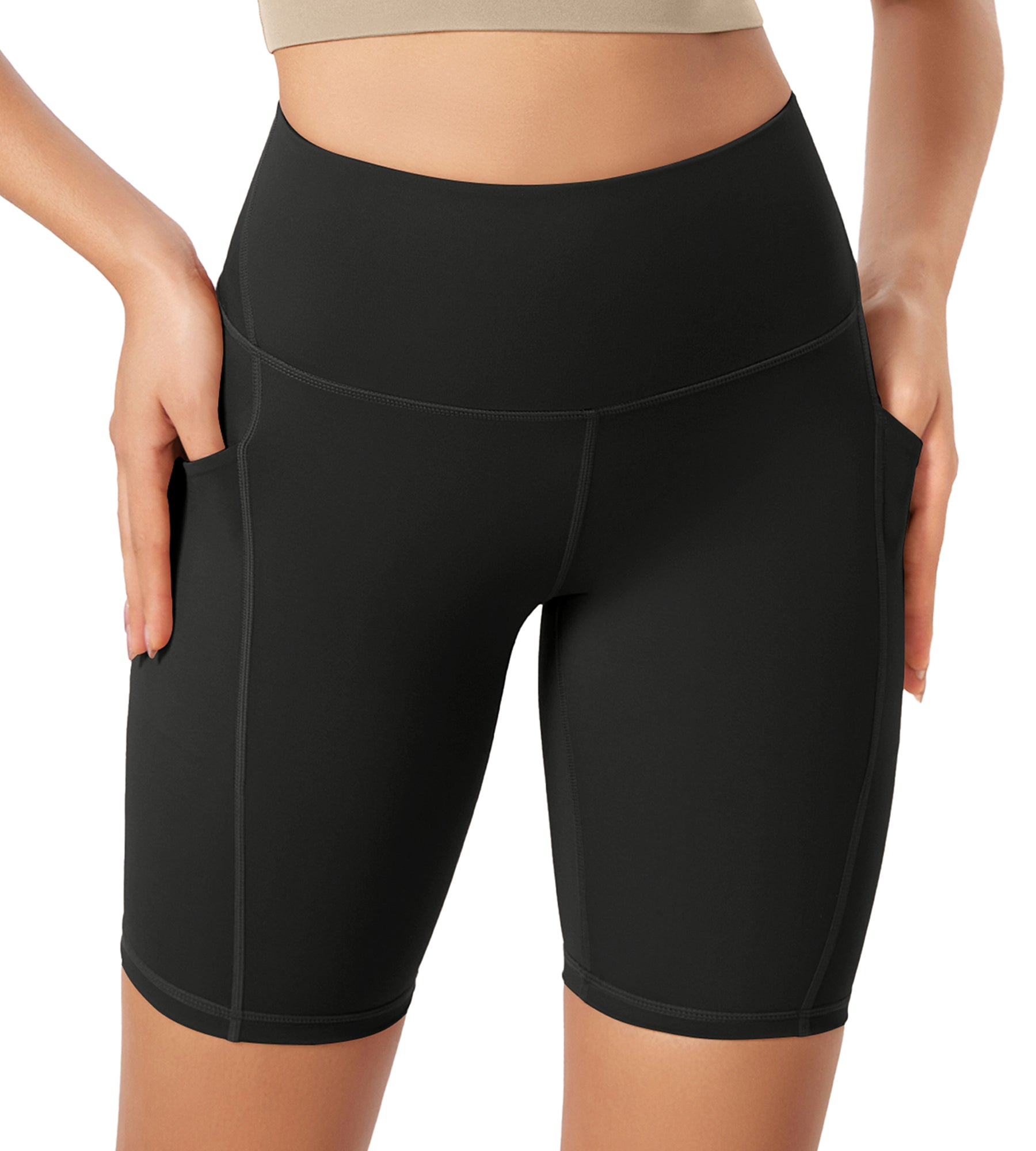 ODLEX 8" Inseam High Waist Workout Athletic Biker Shorts with Pockets Onyx Black Grey - ododos