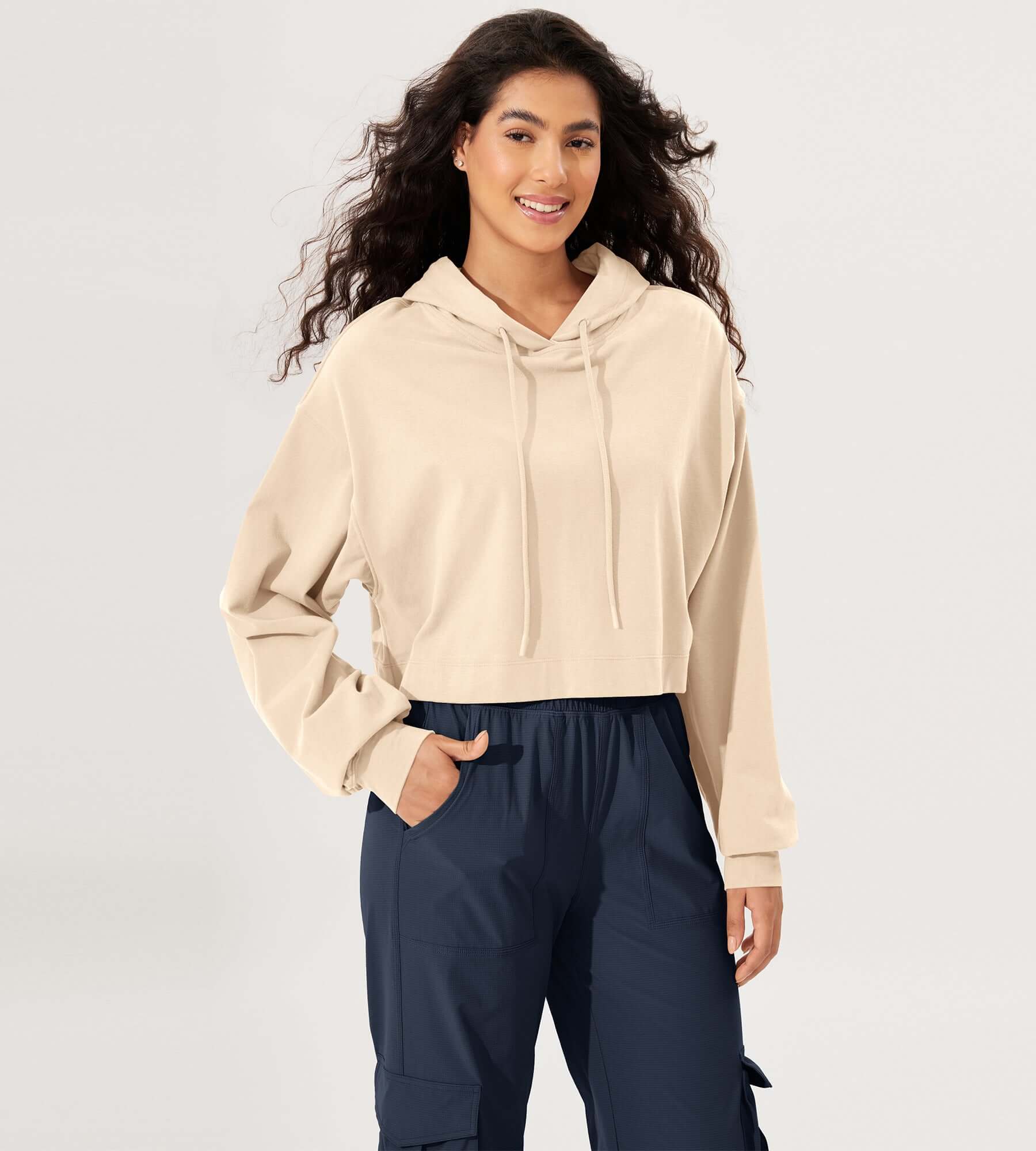 Cropped Cotton Soft Long Sleeve Pullover Hoodies - ododos