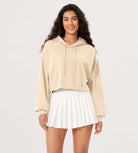 Cropped Cotton Soft Long Sleeve Pullover Hoodies Beige - ododos