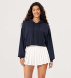 Cropped Cotton Soft Long Sleeve Pullover Hoodies Dark Blue - ododos