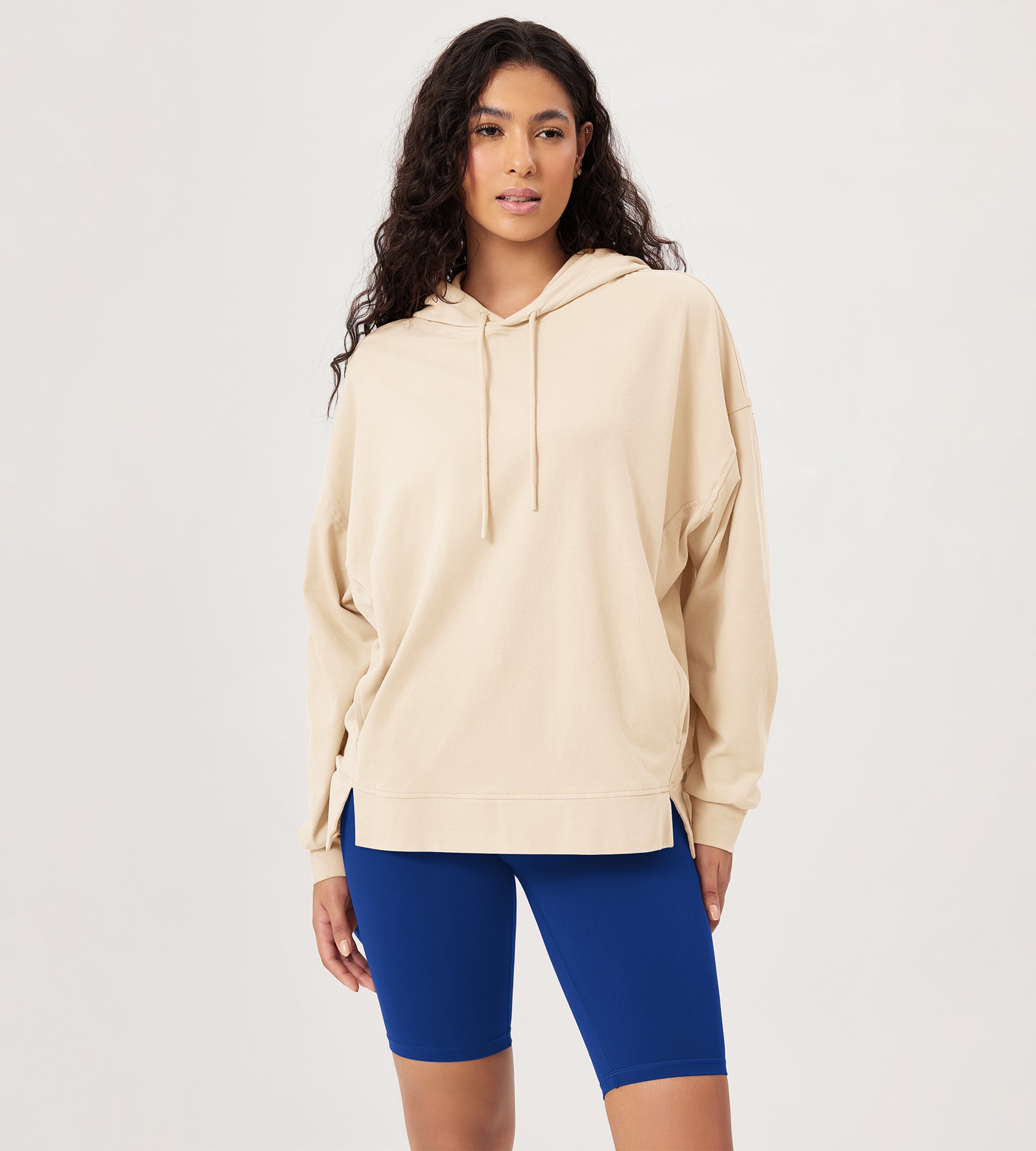 Cotton Soft Oversized Drawstring Hoodie Beige - ododos