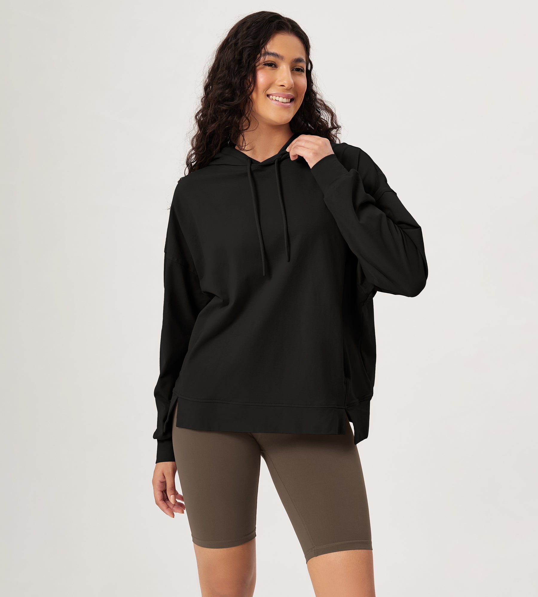 Cotton Soft Oversized Drawstring Hoodie Black - ododos