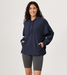 Cotton Soft Oversized Drawstring Hoodie Dark Blue - ododos