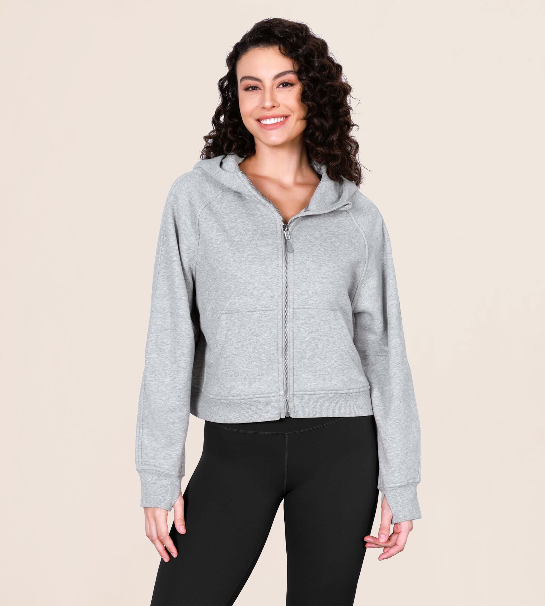 Women's Full Zipper Fleece Lined Cropped Hoodie Heather Grey - ododos