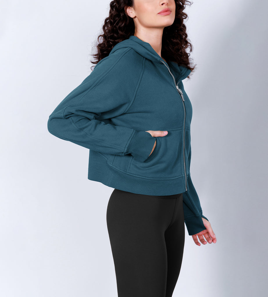 Women's Full Zipper Fleece Lined Cropped Hoodie – ododos