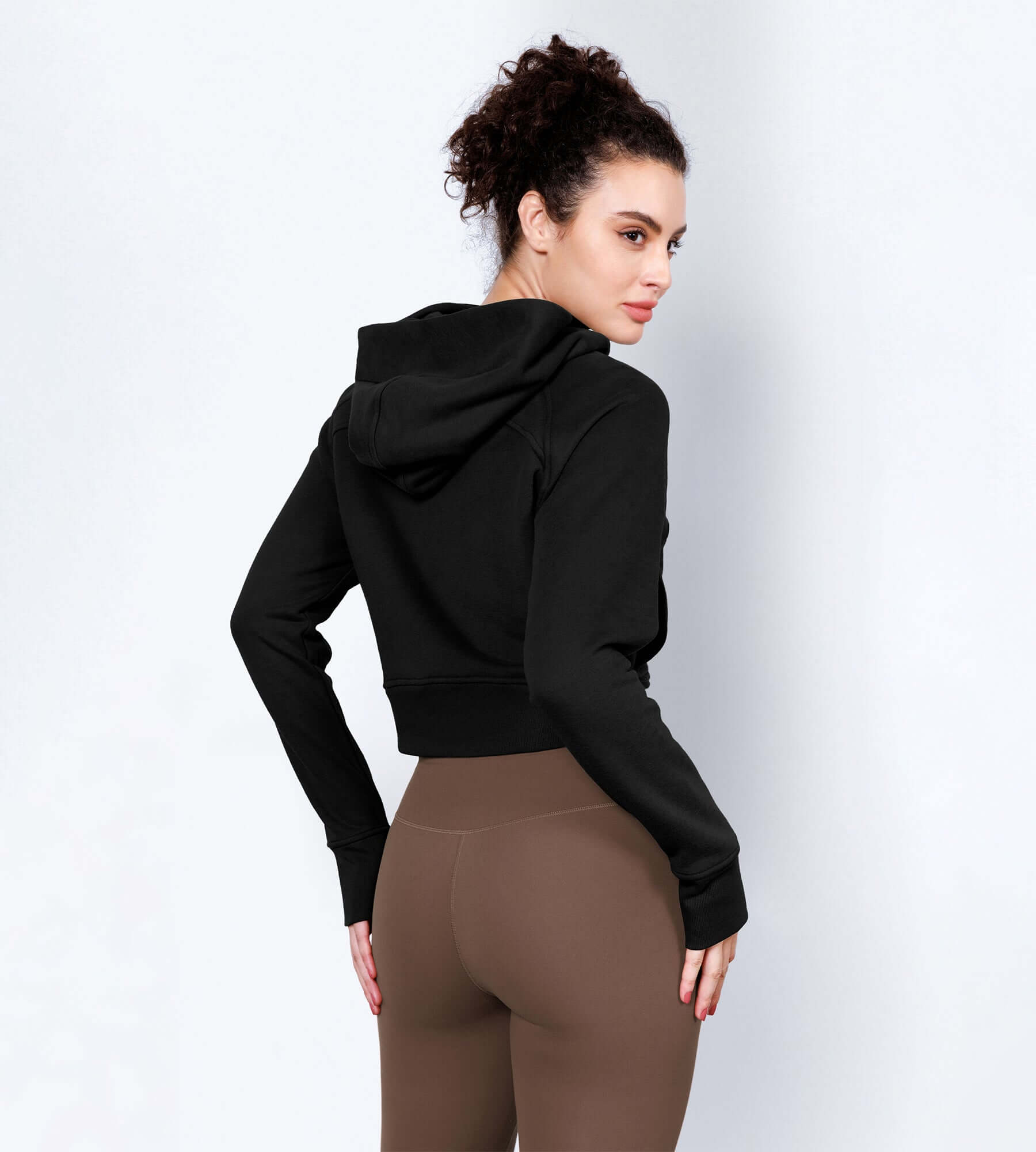 Women's Full Zipper Cropped Thumb Hole Hoodies - ododos