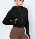 Women's Full Zipper Cropped Thumb Hole Hoodies - ododos