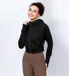 Women's Full Zipper Cropped Thumb Hole Hoodies - ododos