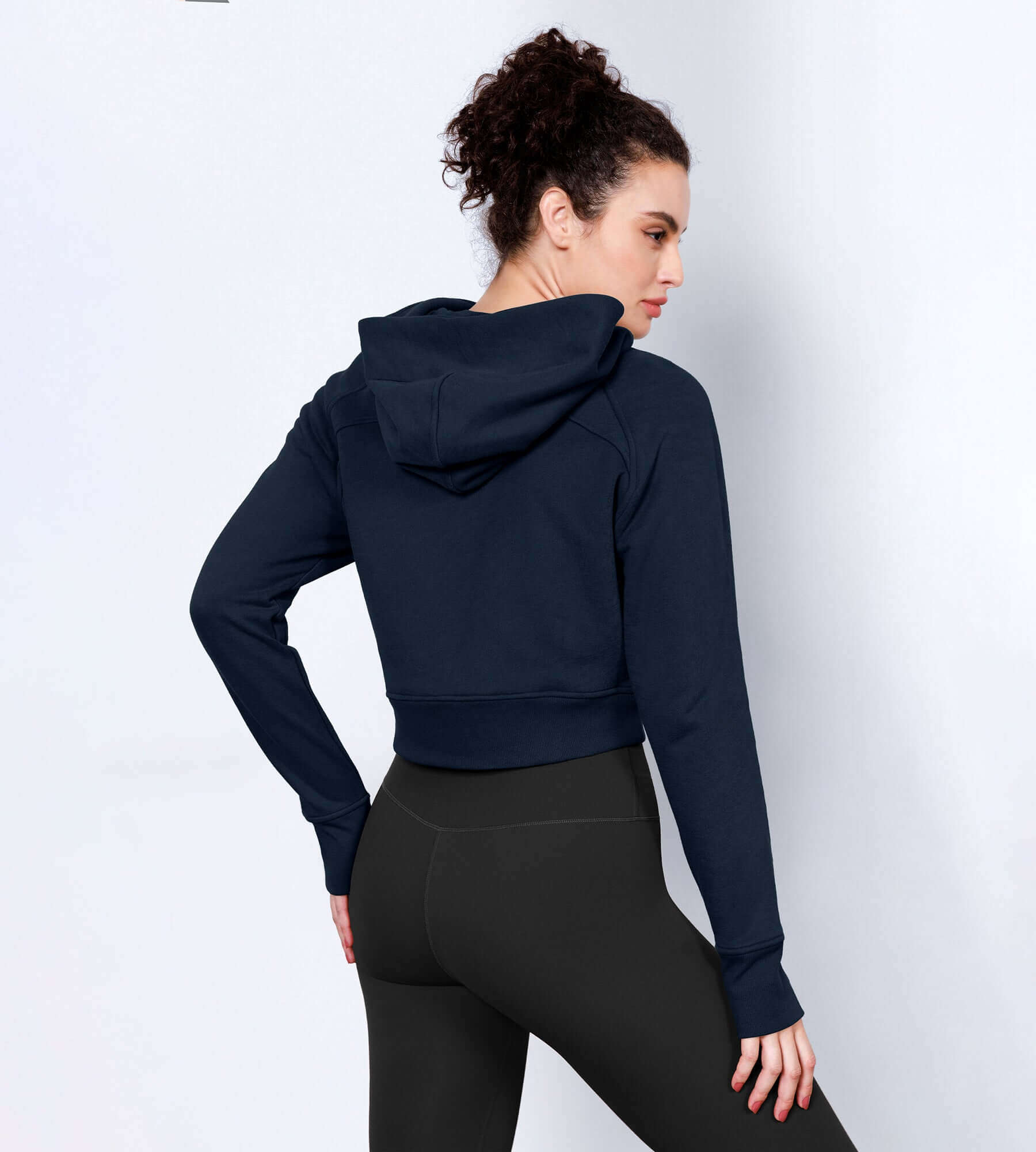 Women's Full Zipper Cropped Thumb Hole Hoodies - ododos