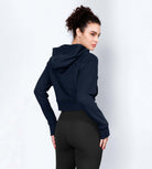 Women's Full Zipper Cropped Thumb Hole Hoodies - ododos