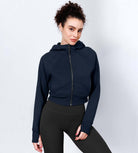 Women's Full Zipper Cropped Thumb Hole Hoodies - ododos