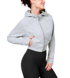 Women's Full Zipper Cropped Thumb Hole Hoodies Grey Heather - ododos