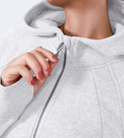 Women's Full Zipper Cropped Thumb Hole Hoodies - ododos