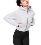 Women's Full Zipper Cropped Thumb Hole Hoodies - ododos