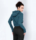 Women's Full Zipper Cropped Thumb Hole Hoodies - ododos