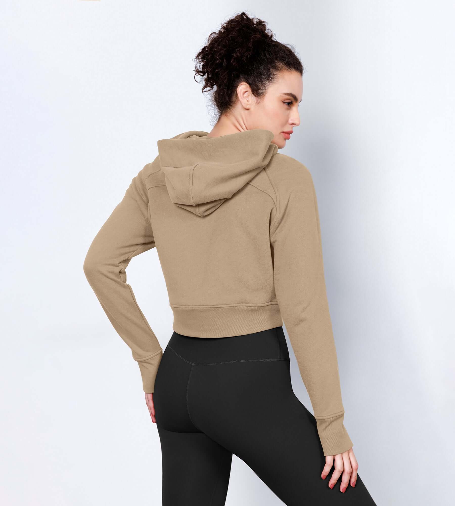 Women's Full Zipper Cropped Thumb Hole Hoodies - ododos