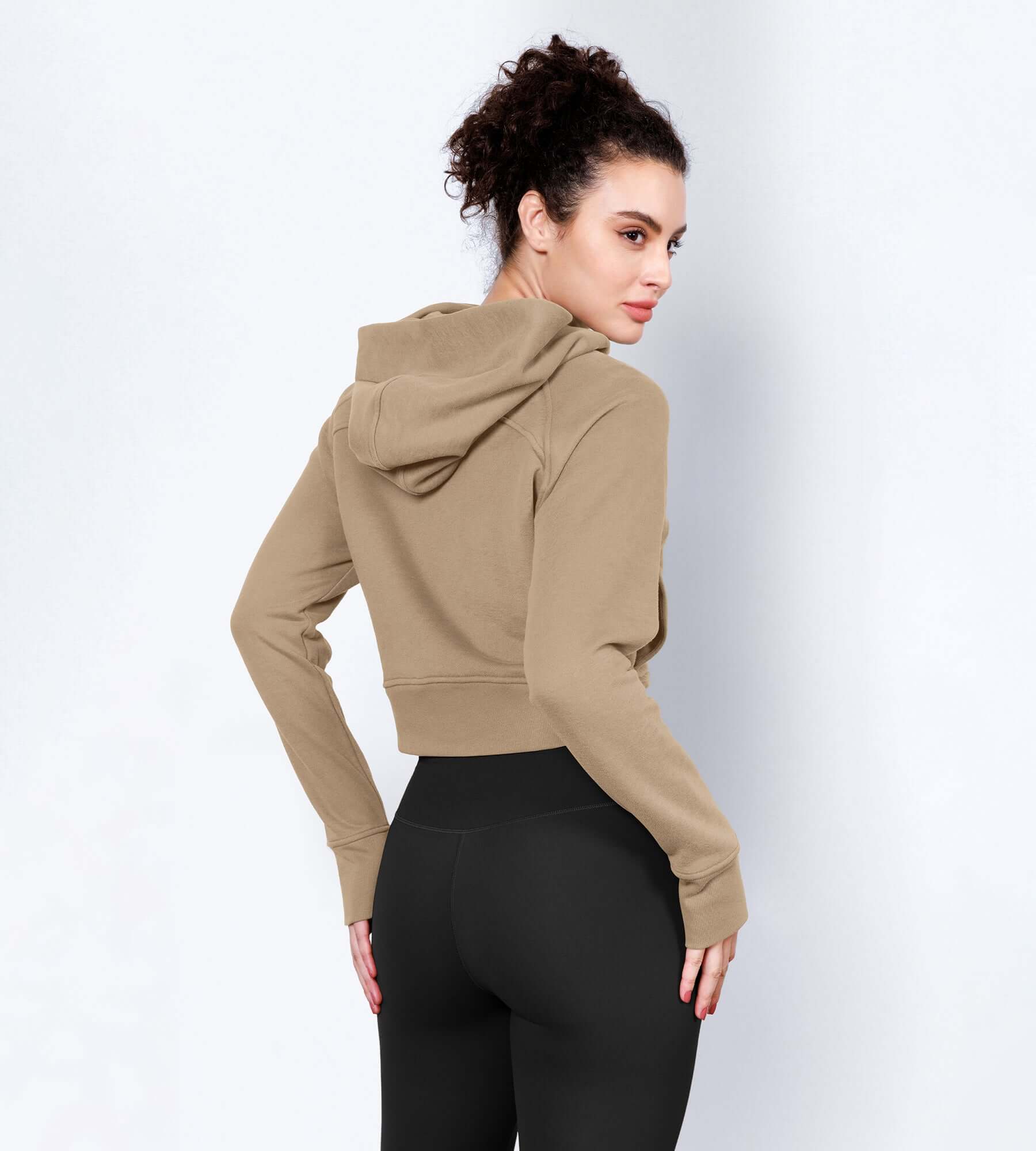 Women's Full Zipper Cropped Thumb Hole Hoodies - ododos