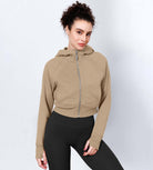 Women's Full Zipper Cropped Thumb Hole Hoodies - ododos