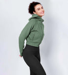 Women's Full Zipper Cropped Thumb Hole Hoodies - ododos