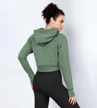 Women's Full Zipper Cropped Thumb Hole Hoodies - ododos