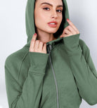 Women's Full Zipper Cropped Thumb Hole Hoodies - ododos