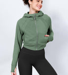 Women's Full Zipper Cropped Thumb Hole Hoodies - ododos