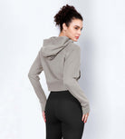 Women's Full Zipper Cropped Thumb Hole Hoodies - ododos