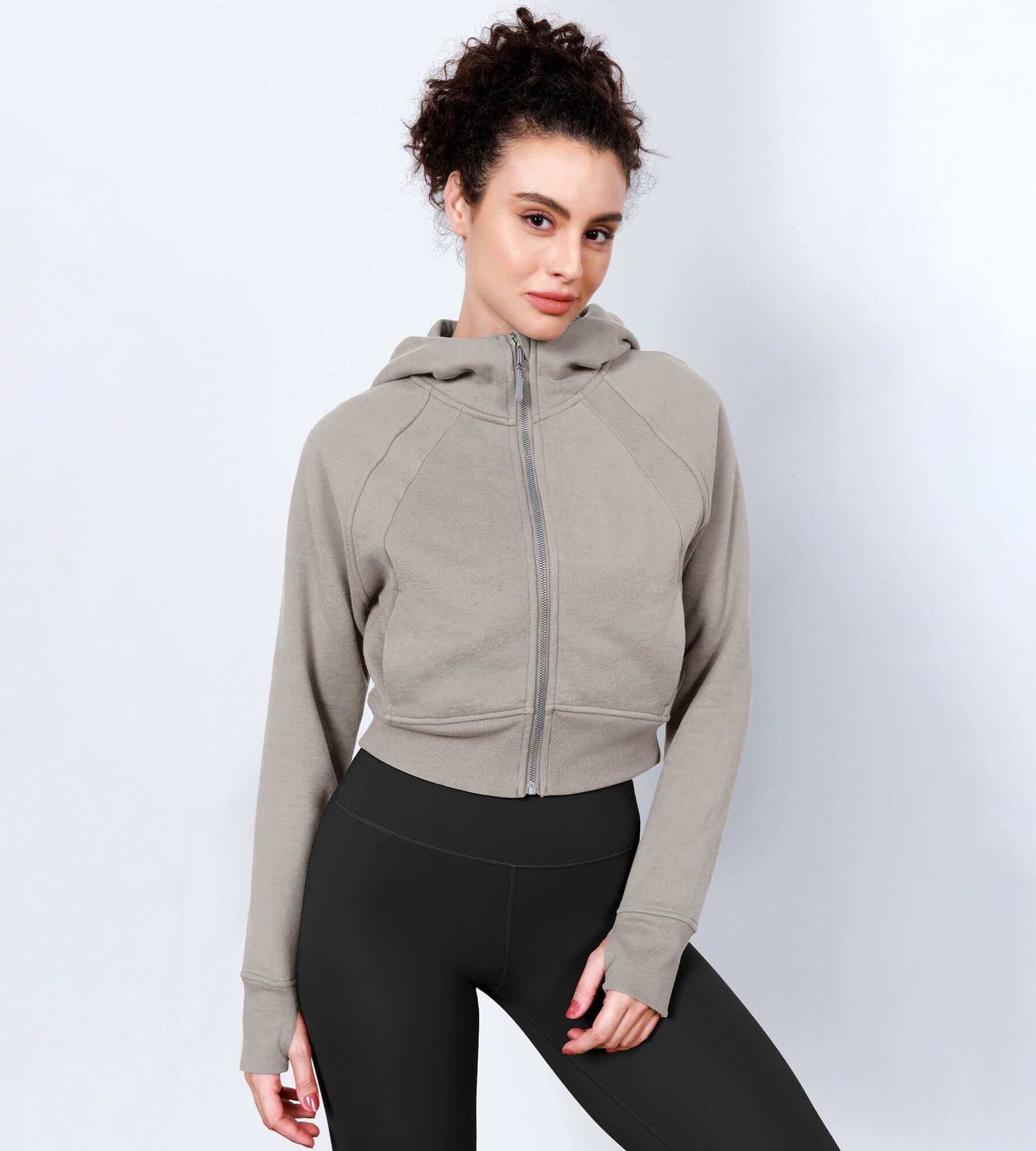 Women's Full Zipper Cropped Thumb Hole Hoodies - ododos