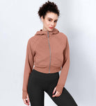 Women's Full Zipper Cropped Thumb Hole Hoodies - ododos