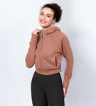 Women's Full Zipper Cropped Thumb Hole Hoodies - ododos