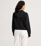 Half-Zip Fleece Lined Cropped Hoodies With Thumb Hole - ododos