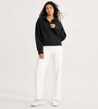 Half-Zip Fleece Lined Cropped Hoodies With Thumb Hole - ododos