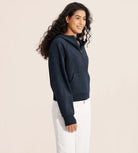 Half-Zip Fleece Lined Cropped Hoodies With Thumb Hole - ododos