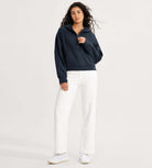 Half-Zip Fleece Lined Cropped Hoodies With Thumb Hole - ododos