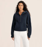 Half-Zip Fleece Lined Cropped Hoodies With Thumb Hole - ododos