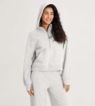 Half-Zip Fleece Lined Cropped Hoodies With Thumb Hole - ododos