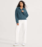 Half-Zip Fleece Lined Cropped Hoodies With Thumb Hole - ododos