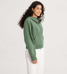 Half-Zip Fleece Lined Cropped Hoodies With Thumb Hole - ododos