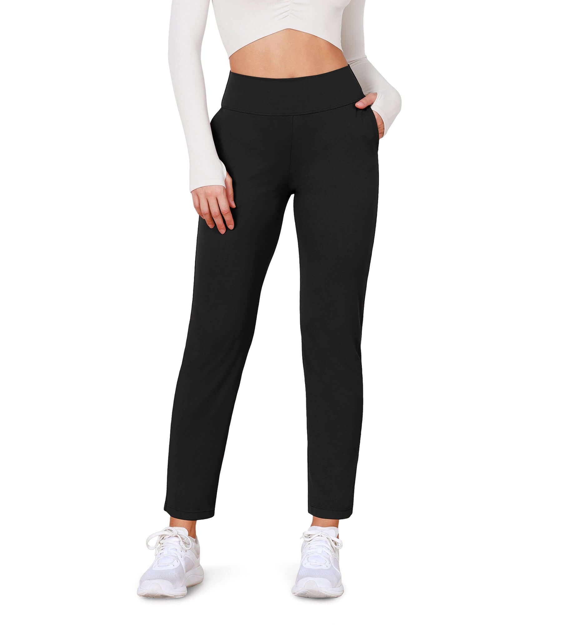 Cloud Feeling Lounge High Waist Jogger Pants with Pockets Black - ododos