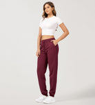 Cotton French Terry Drawstring Casual Sweatpants Burgundy - ododos